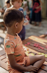 Unisex Short Sleeve Pyjamas - Orange Dino Dreamers set - Morning Marvels