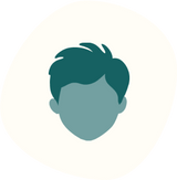 blue pictogram of a boy's face on a white background