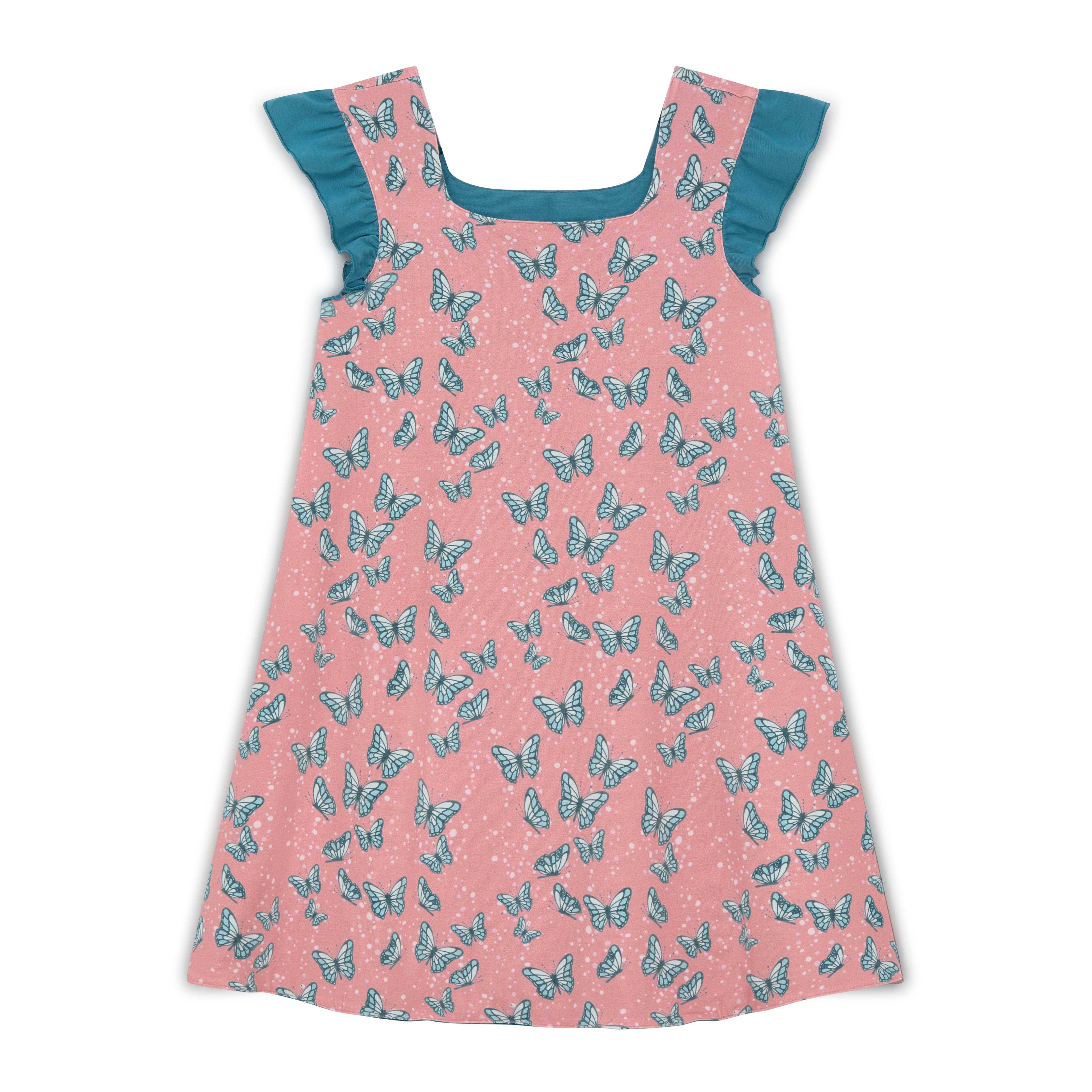 Bouncing Butterfly reversible dress in pink, soft TENCEL Modal sensory-friendly girls dress