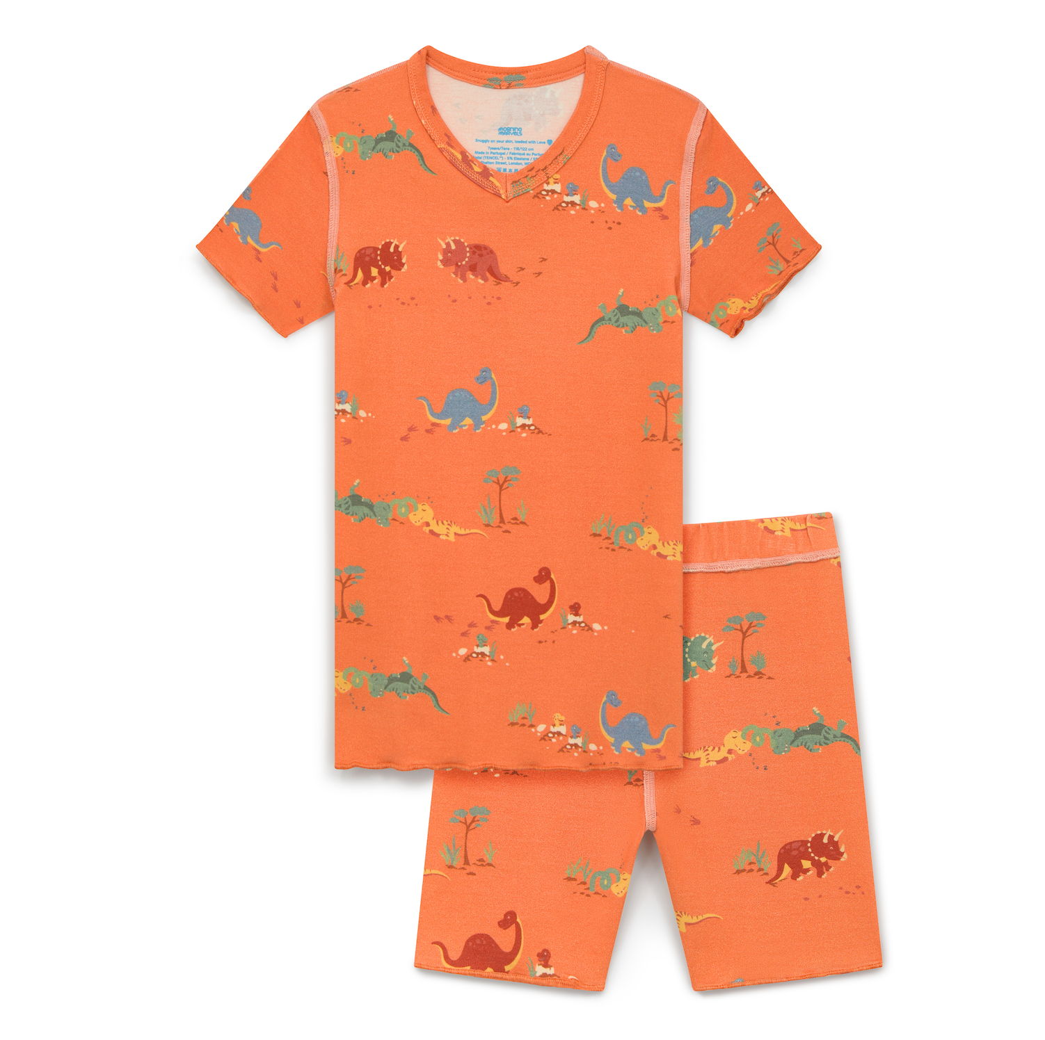 Unisex Short Sleeve Pyjamas - Orange Dino Dreamers set