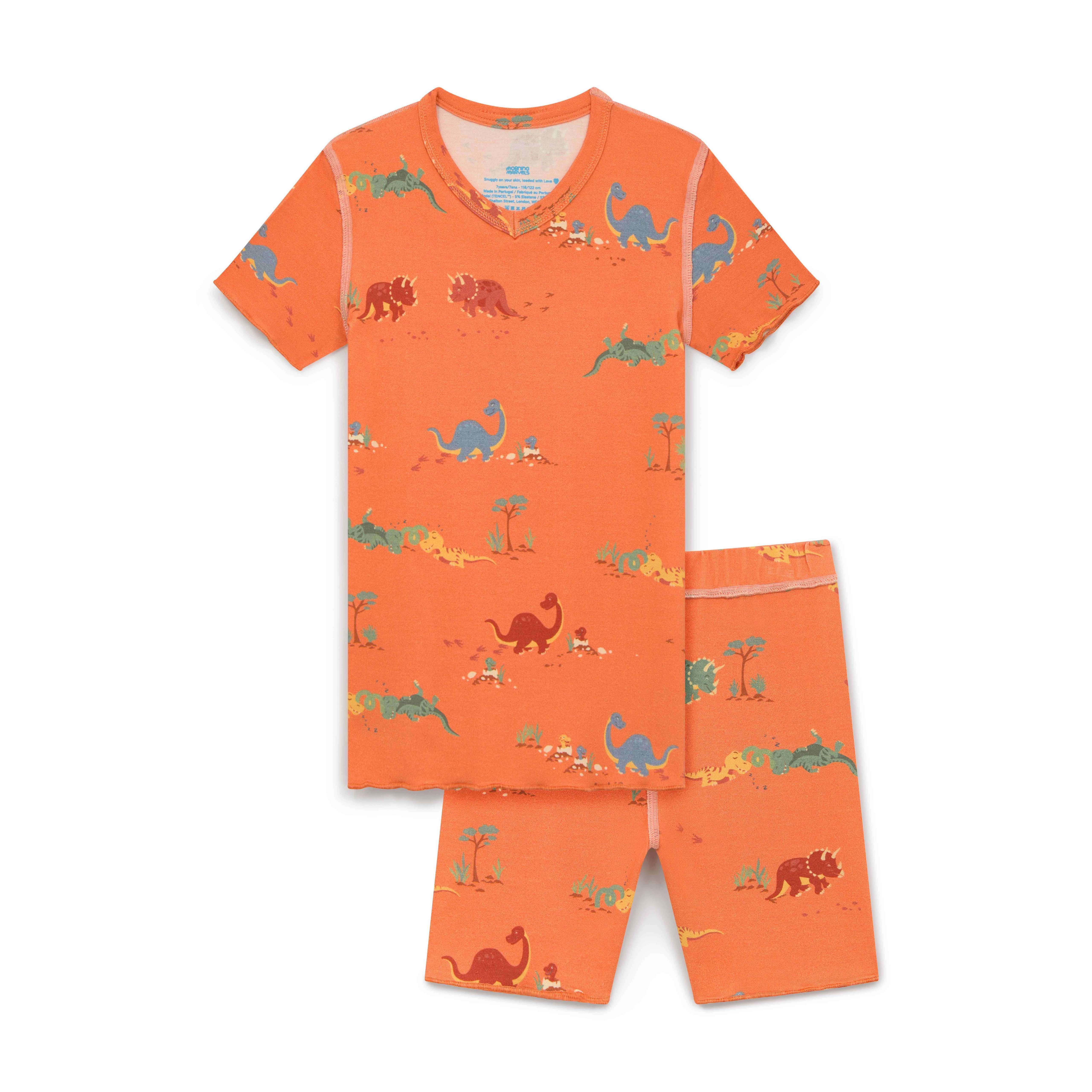 Unisex Short Sleeve Pyjamas - Orange Dino Dreamers set