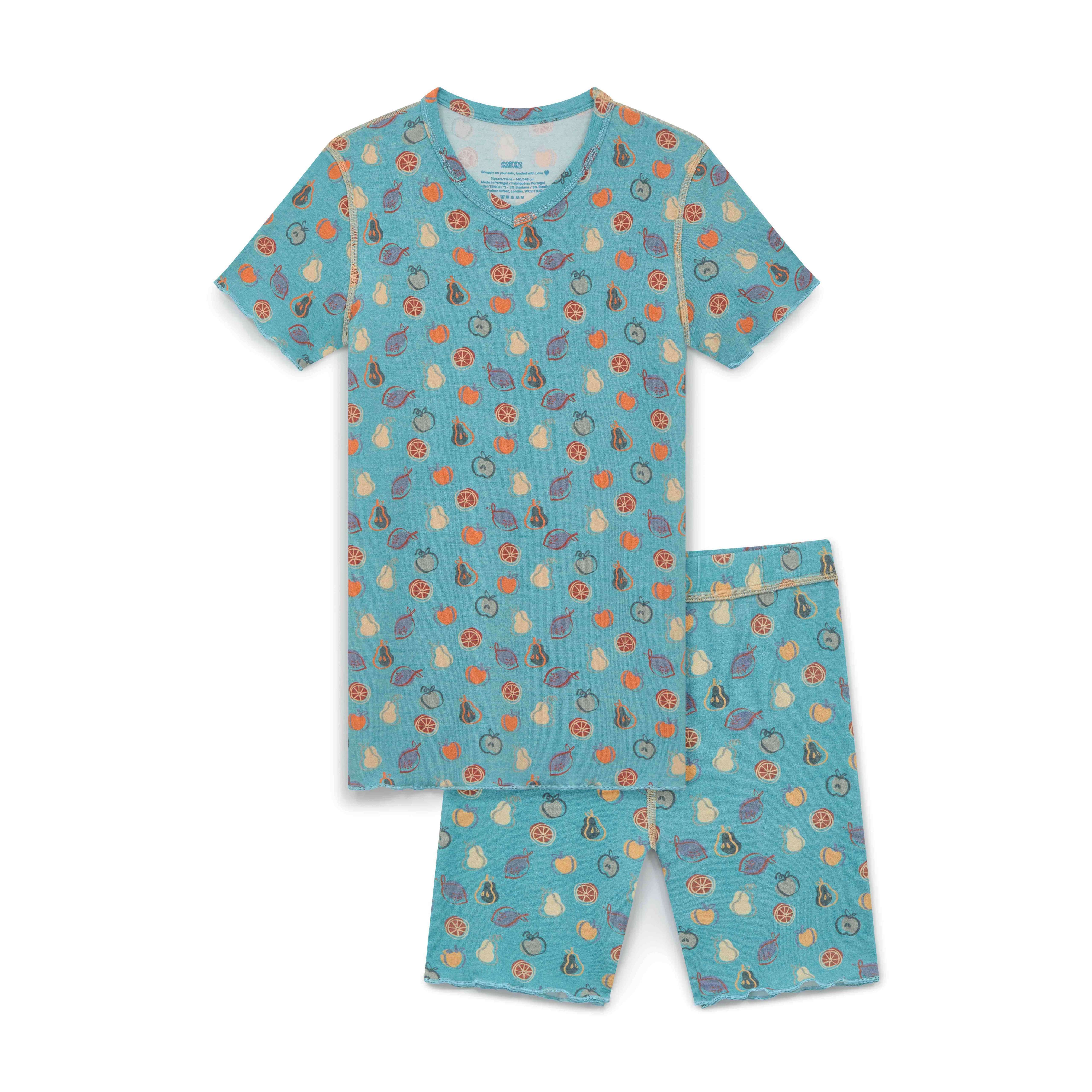 Unisex Short Sleeve Pyjamas - Turquoise Fruit Splash set